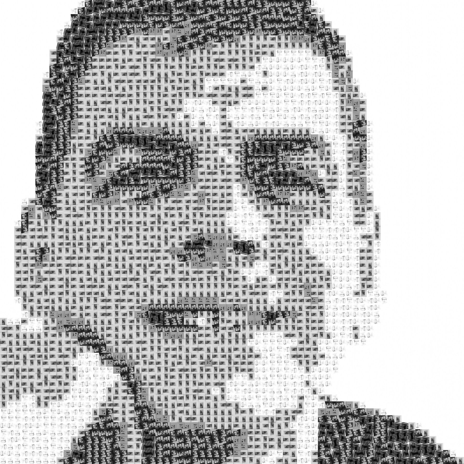 a black-and-white artwork of a man's face by Daniel Garbade