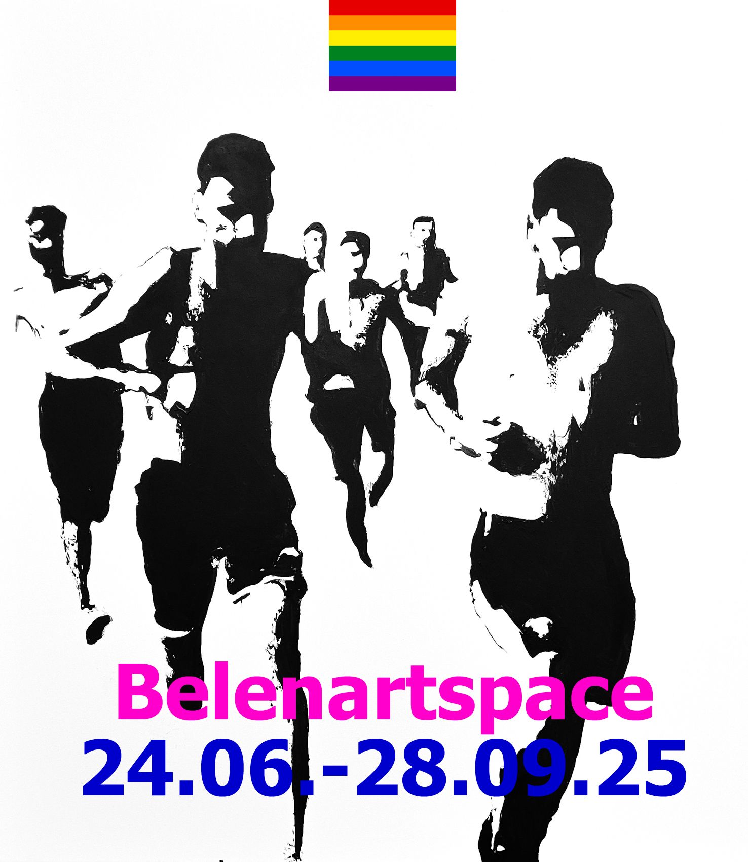 Un cartel de belenartspace muestra a un grupo de personas corriendo