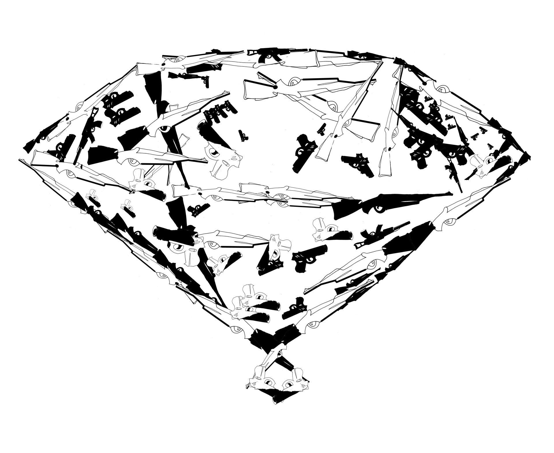a black and white drawing of a blood diamond on a white background.