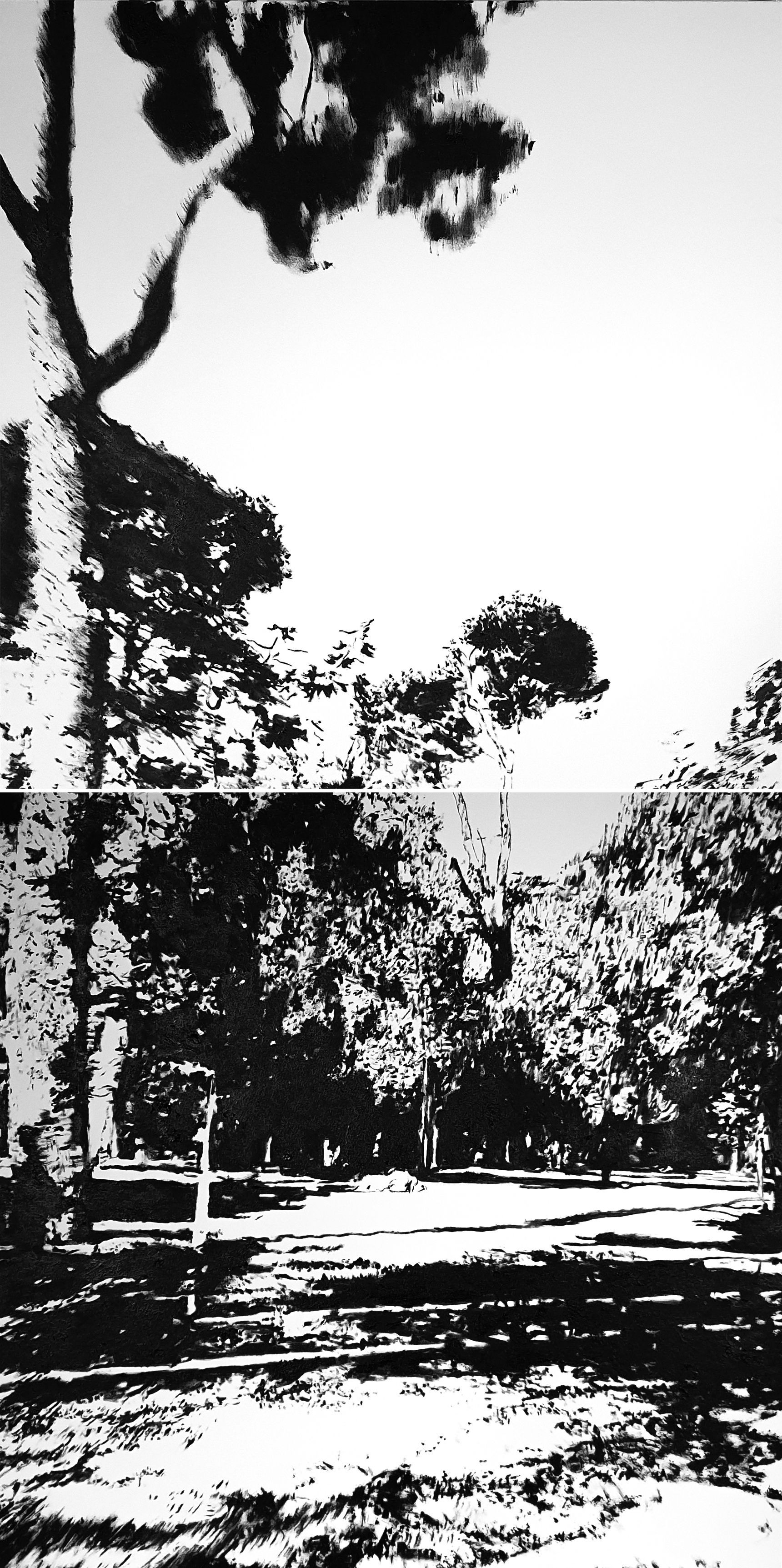 a black and white painting in oil on canvas by Garbade