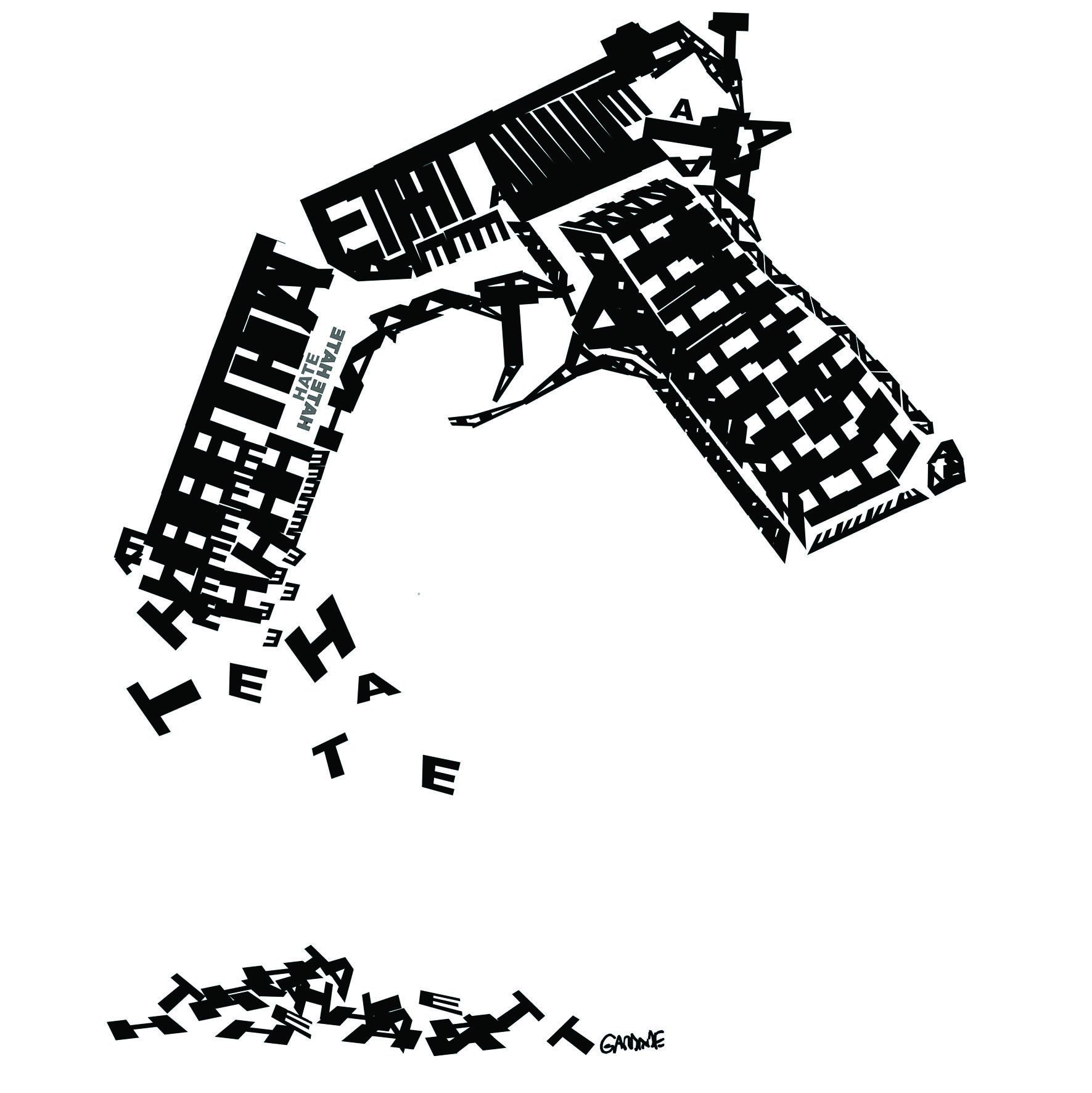 pistol, broken gun, garbade,ink art, art of war