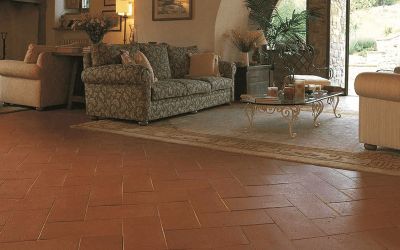 Pavimento in cotto in salotto