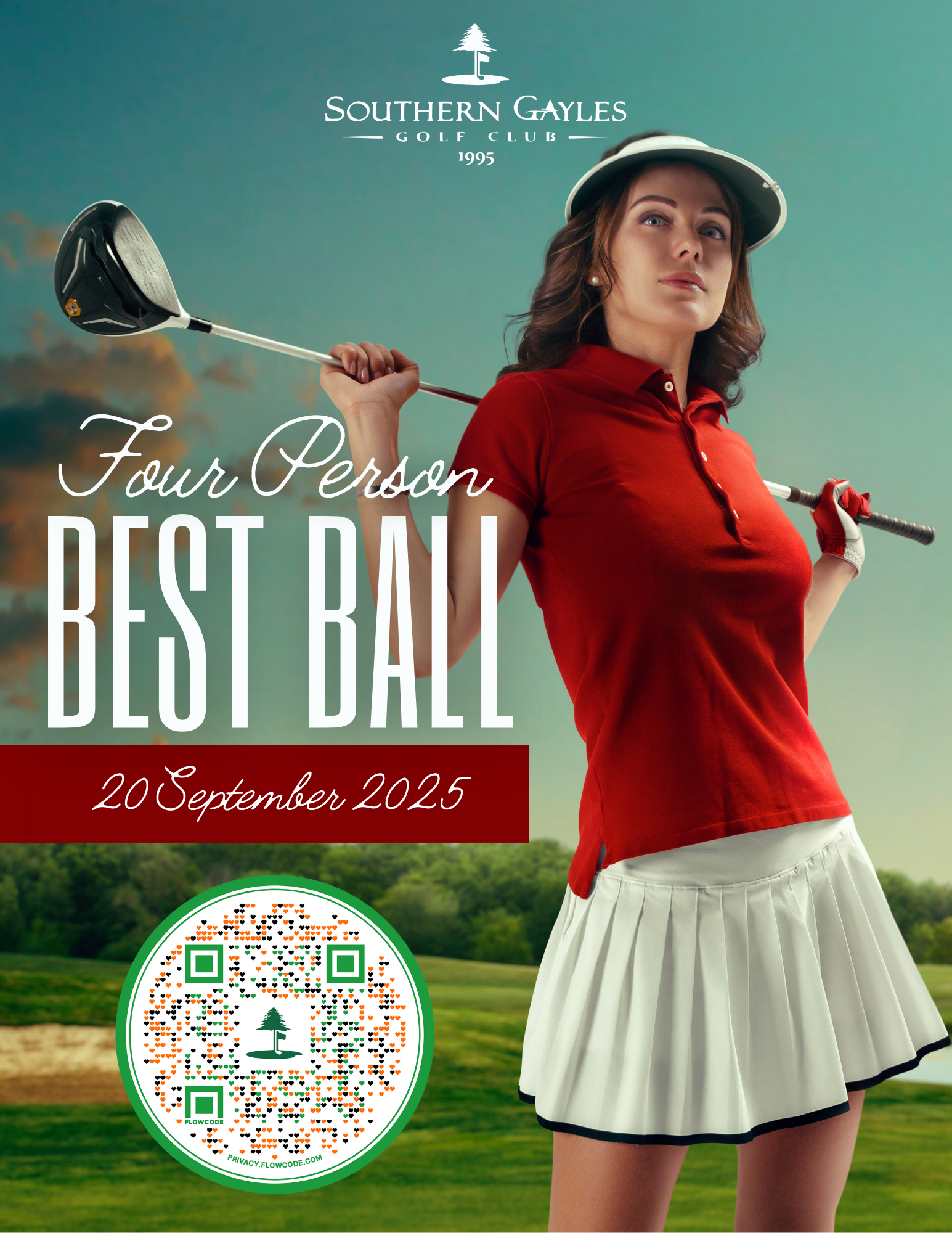 Woman in golf attire holding a club