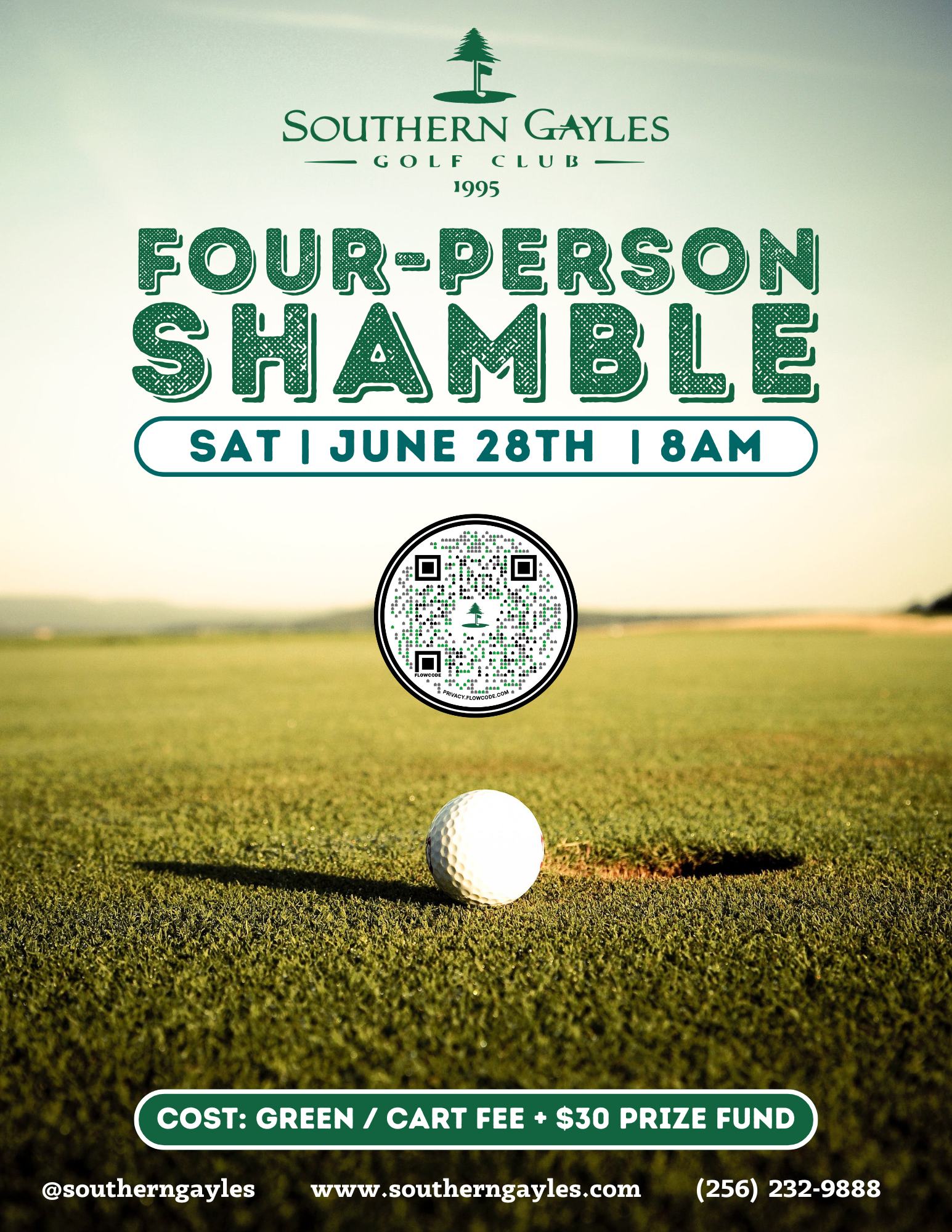 A poster for a four-person shamble at southern gayles golf club
