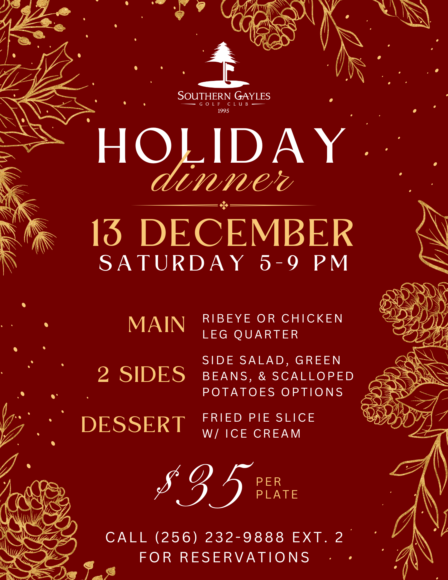 Holiday dinner flyer: Southern Gardens, December 13