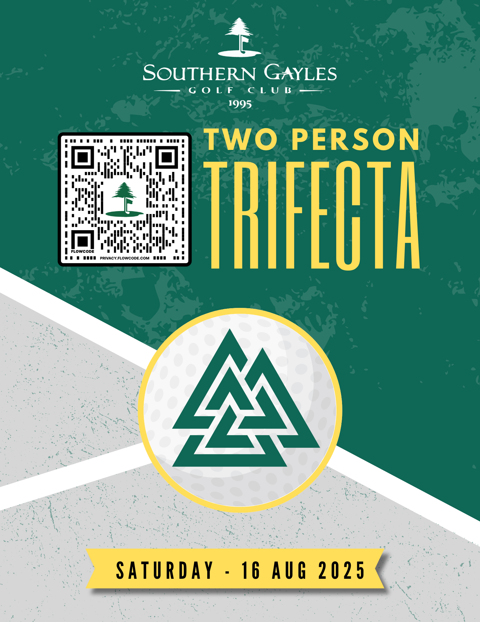 Poster: Two-person Trifecta golf event at Southern Gayles Golf Club. 