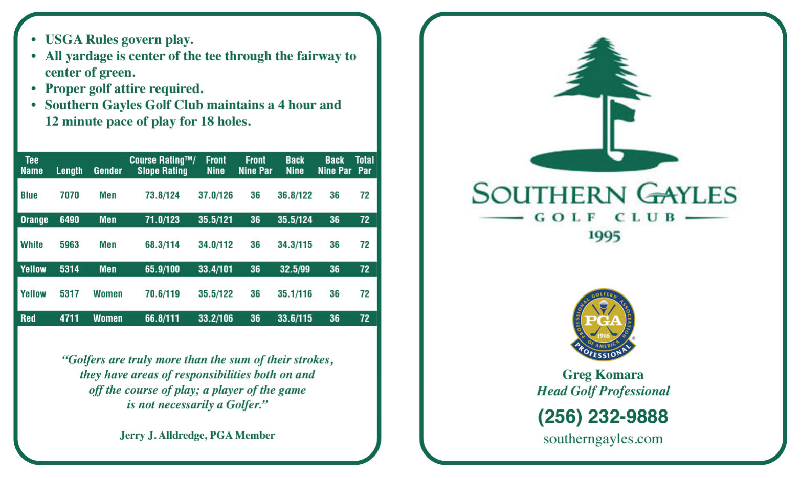 A brochure for the southern gayles golf club