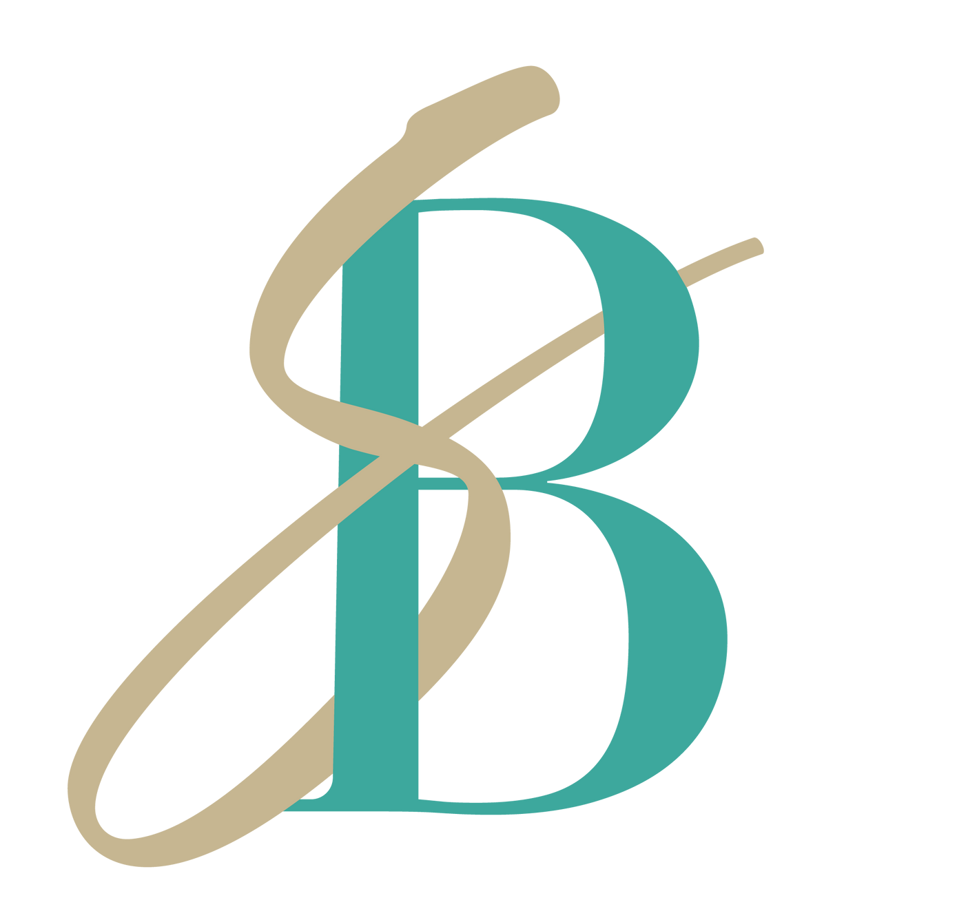 A letter b with a swirl around it on a white background.