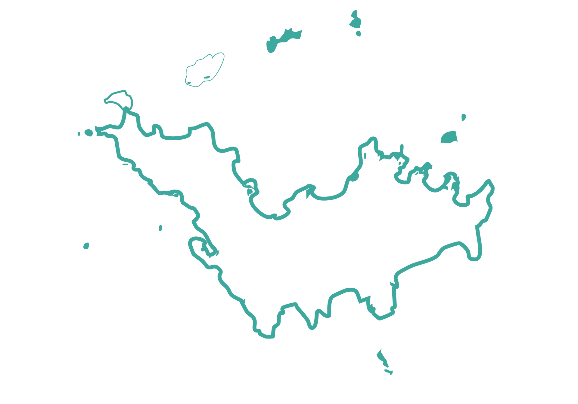 A green line drawing of a river on a white background.