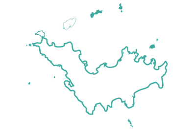 A green line drawing of a river on a white background.