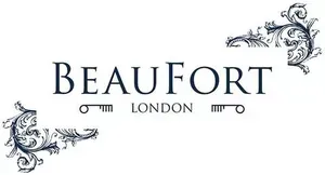 Logo di Beaufort London in carattere serif nero con ornamenti floreali agli angoli su sfondo bianco.