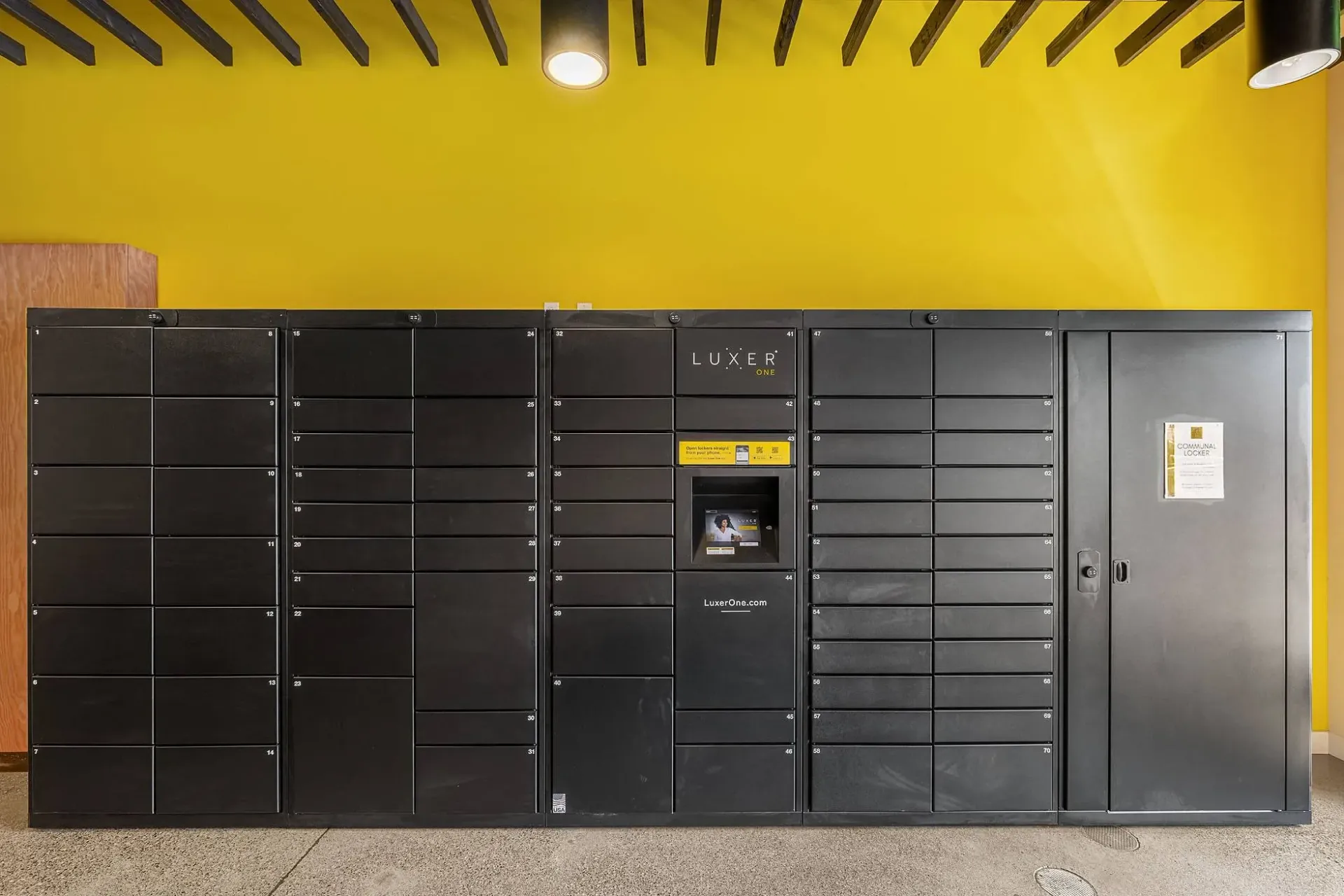 Luxer One smart lockers for package delivery.
