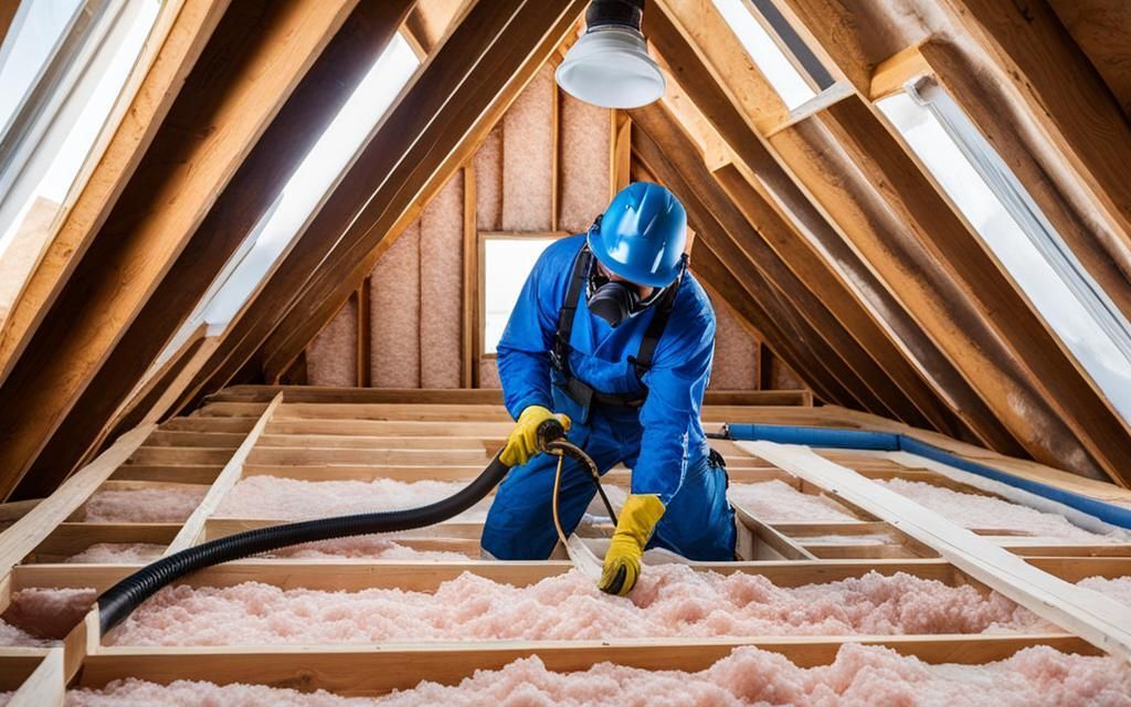 A Man installing blown in insulation into an attic in westminster co