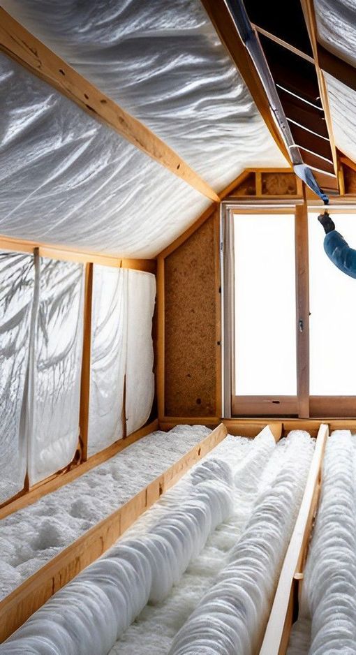 A large room with spray foam insulation covering it