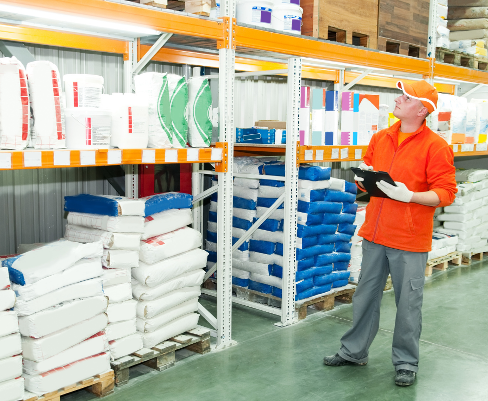 Person working in a distribution and wholesale warehouse