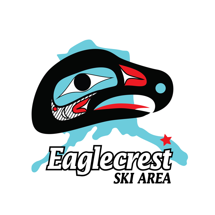 The logo for eaglecrest ski area has a bird on it