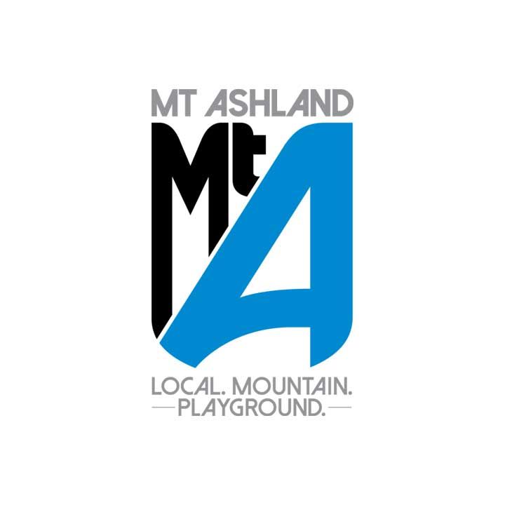 A logo for mt ashland local mountain fun since 1964
