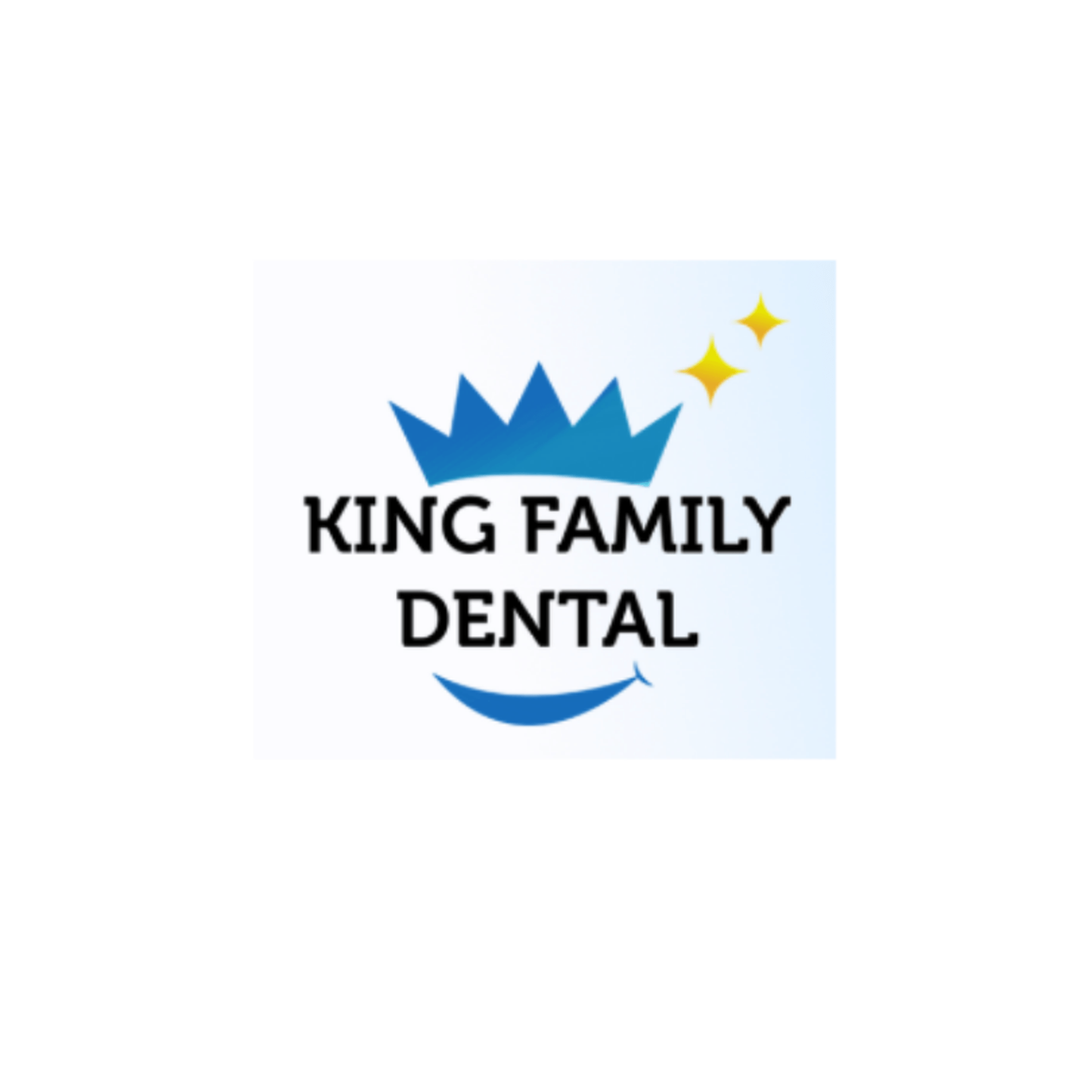 The logo for king family dental shows a crown and a smile.