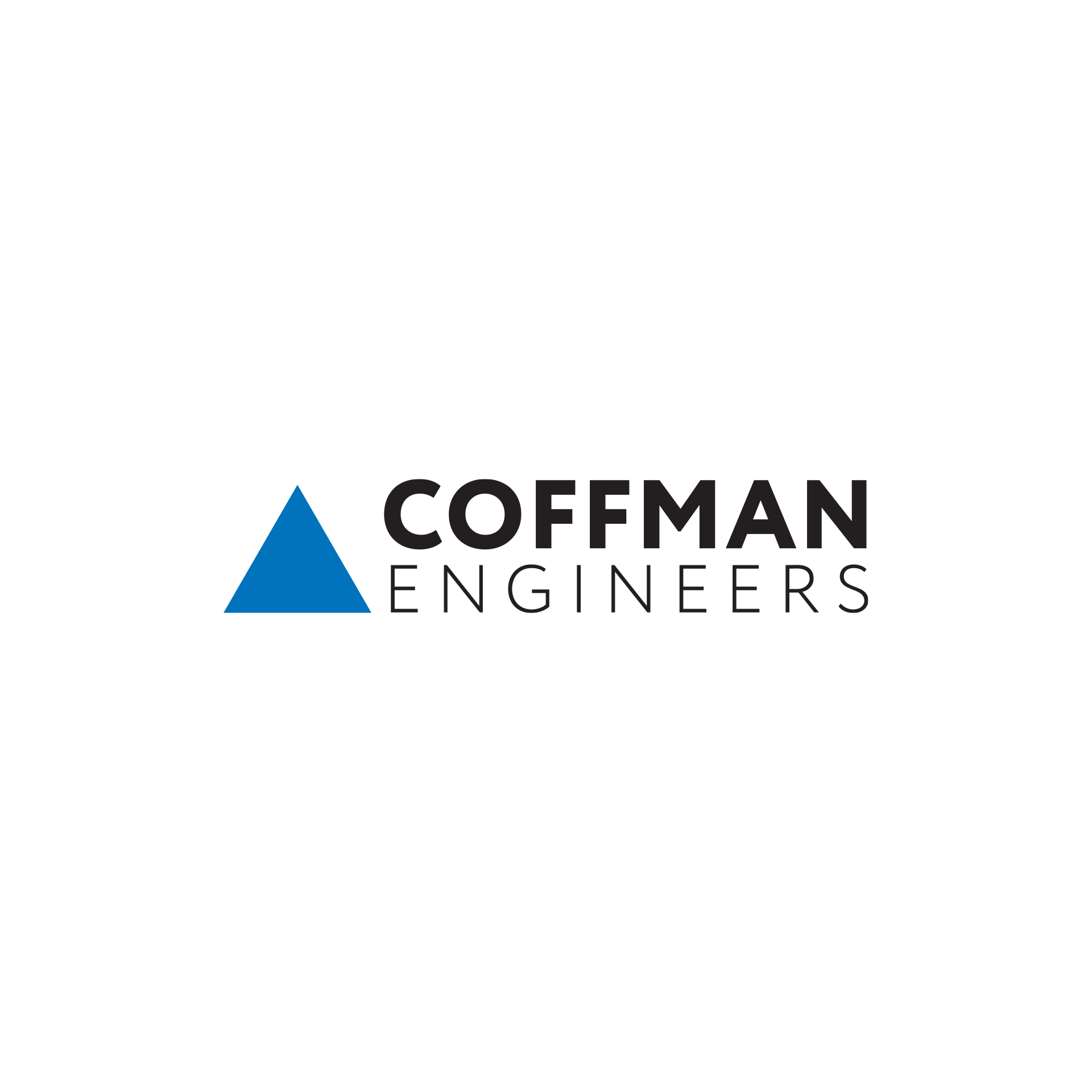 A logo for coffman engineers with a blue triangle on a white background.