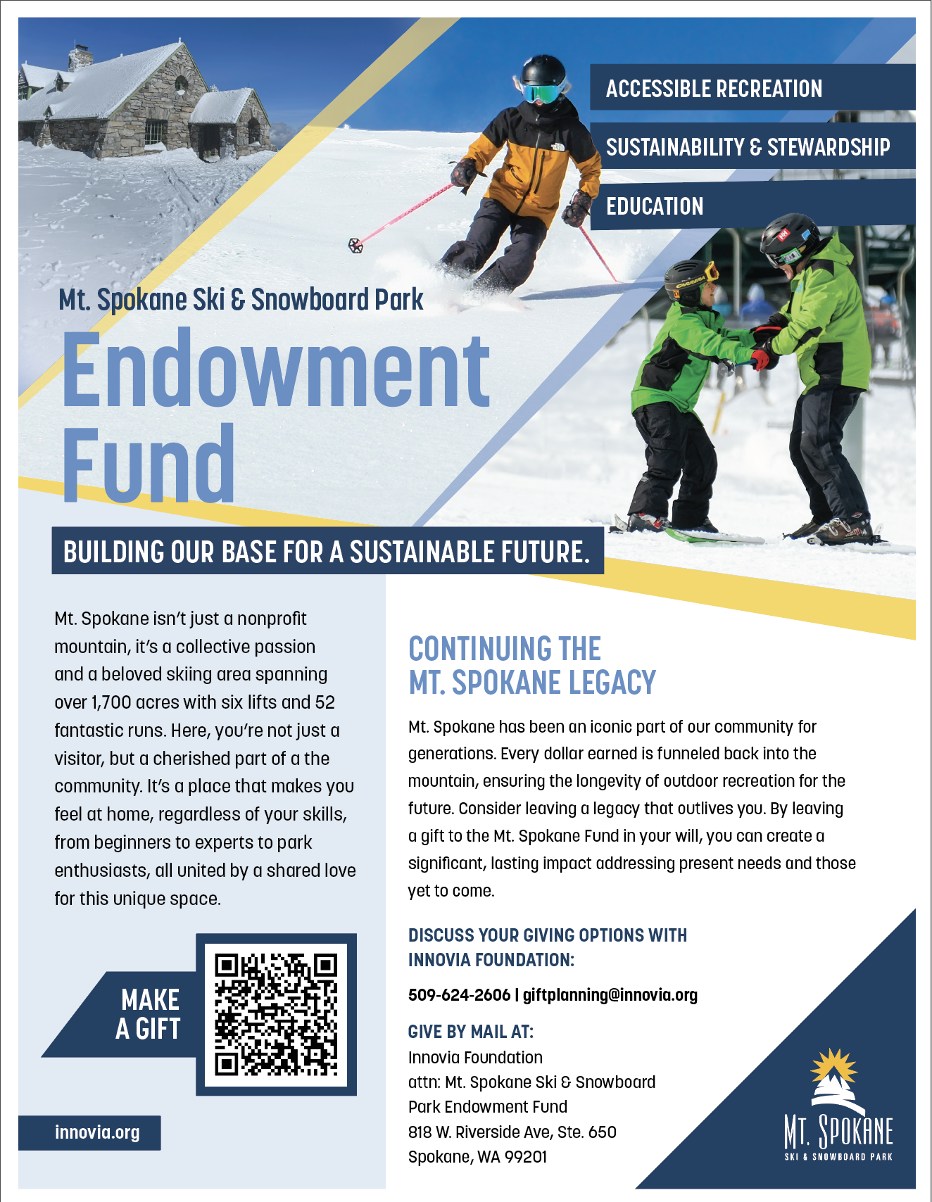 A flyer for the endowment fund for mt. spokane ski & snowboard park.