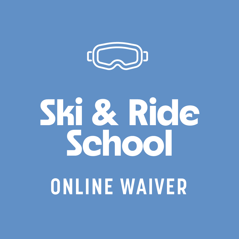 A blue background with the words ski school on it