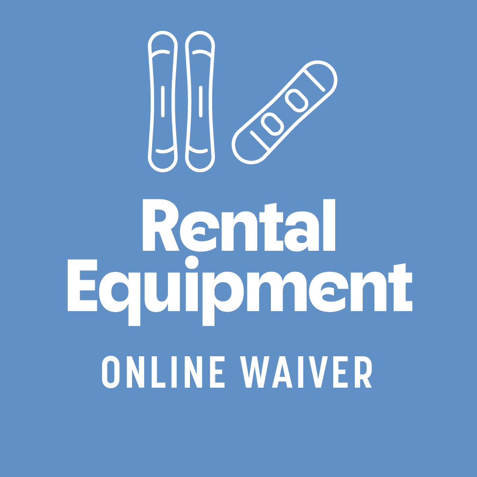 A blue background with white text that says rental equipment online waiver