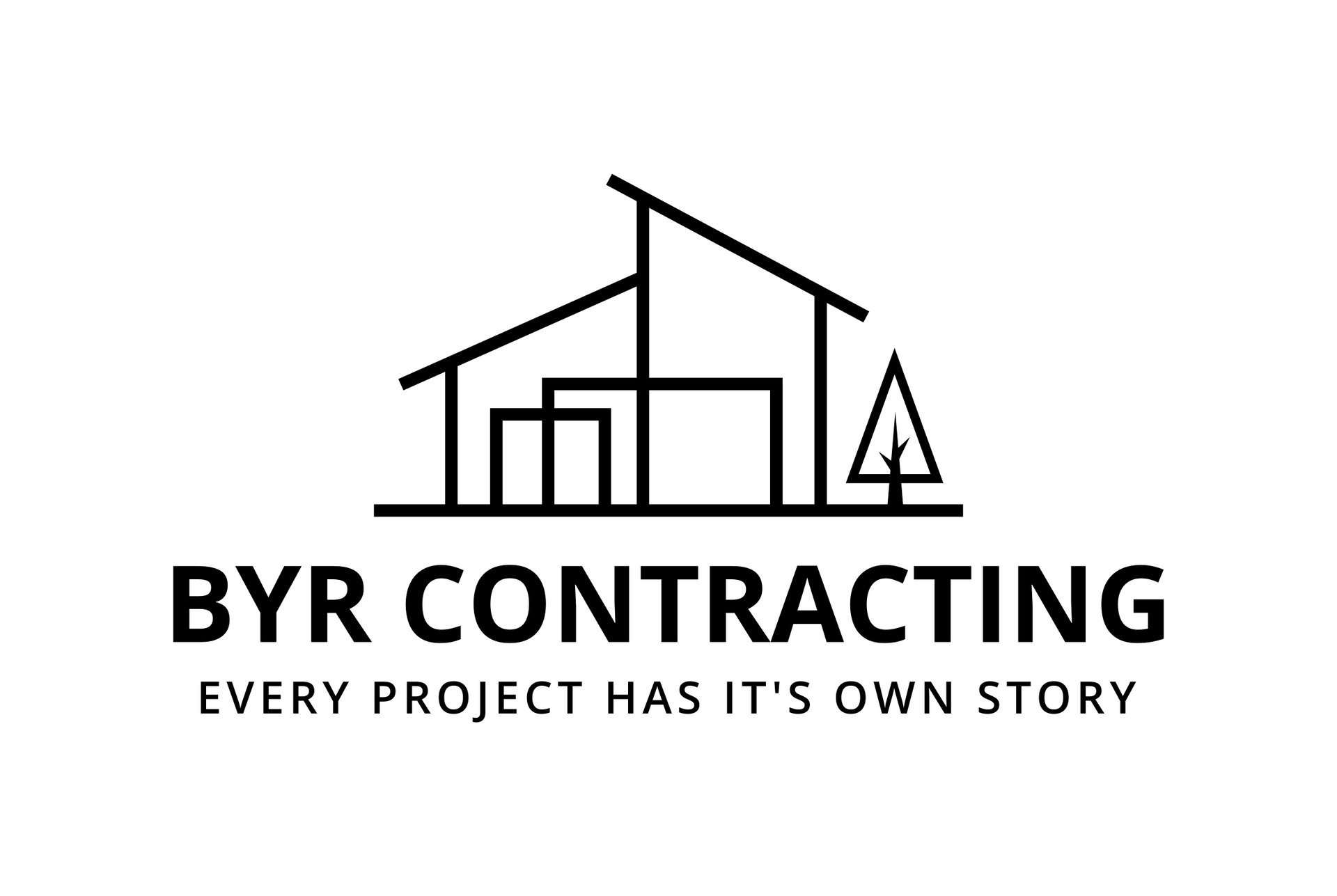 A black and white logo for a construction company called byr contracting.