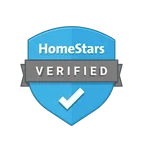 A blue shield with a check mark on it that says `` homestars verified ''.