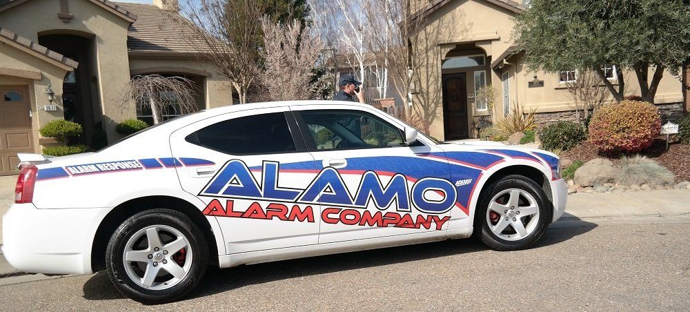 Phone In Hand With Security Footage — Lodi, CA — Alamo Alarm Company Inc.