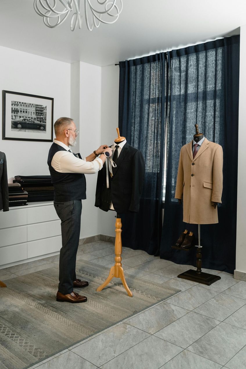 Local business owner preparing for work in professional office setting