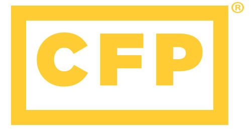 A yellow and white logo for a company called cfp