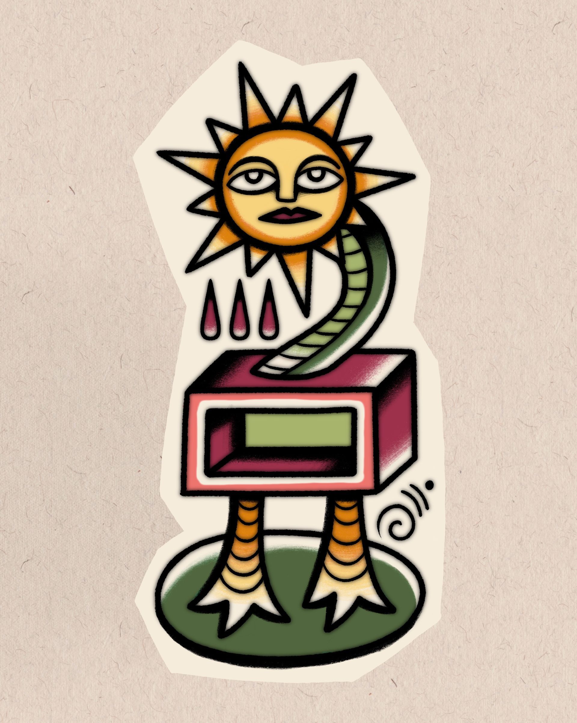 flash tattoos van Silke Sideways Tattoo Leeuwarden. Flashsheet tatoeage ontwerpen. Surrealisme tattoo ontwerp zon beschikbaar