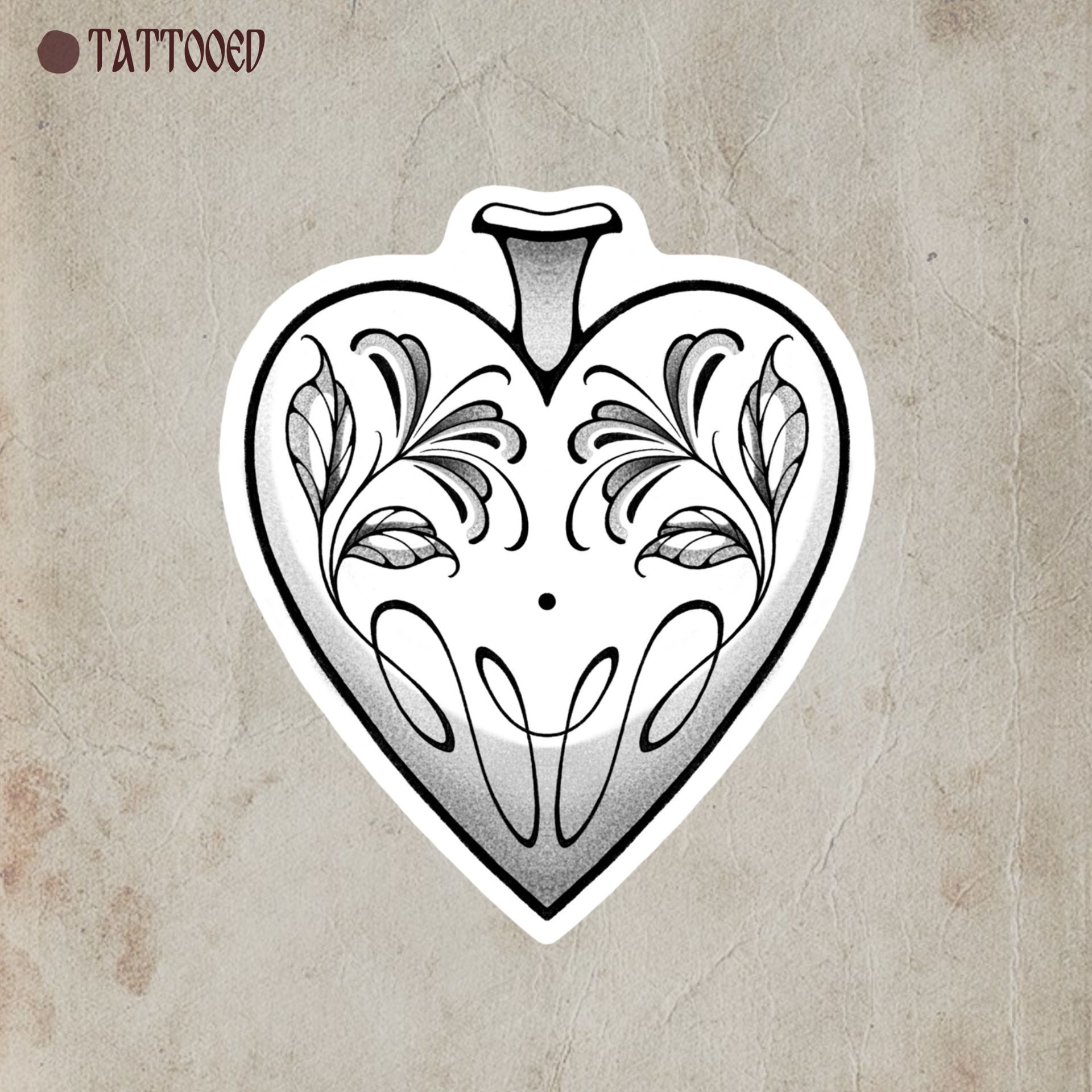 Flash tattoo ontwerp van Marije Kootstra, Sideways Tattoo Leeuwarden. Flashwork flashsheet heart design art nouveau botanical