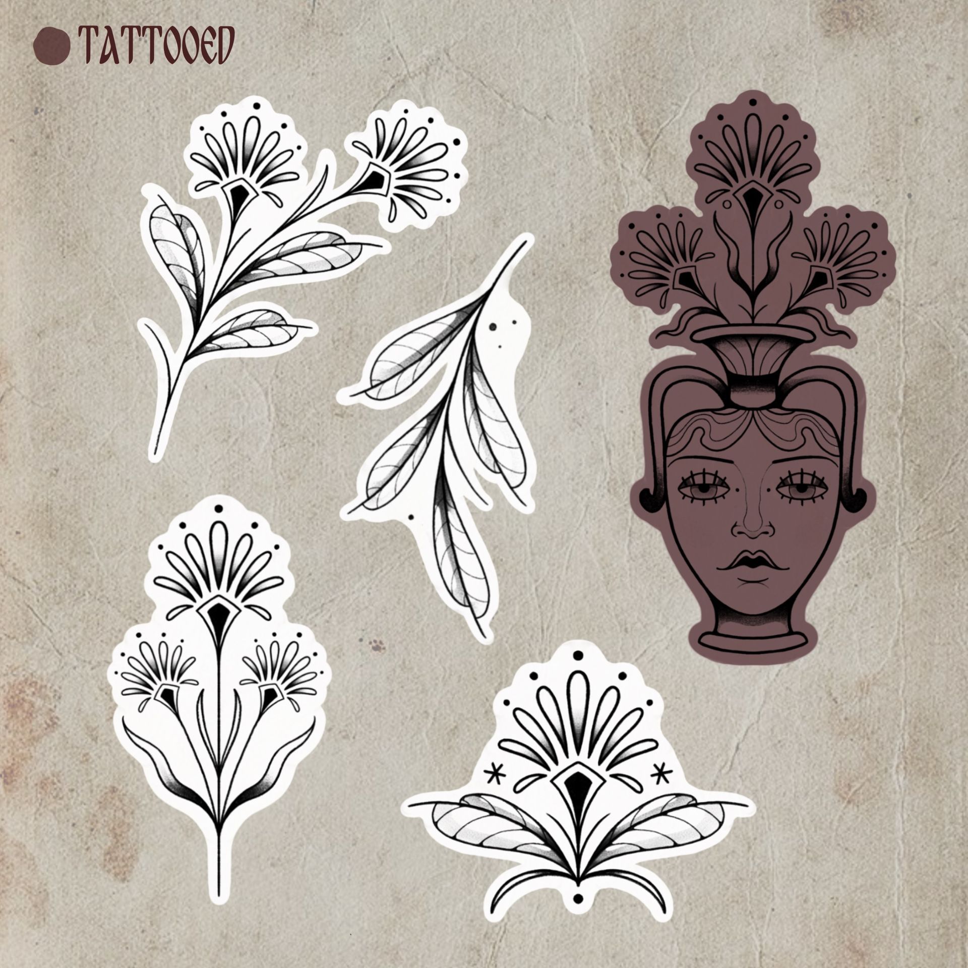 Tattoo ontwerpen van Marije van Sideways Tattoo Leeuwarden. Flashwork flashsheet heart flash design art nouveau botanical