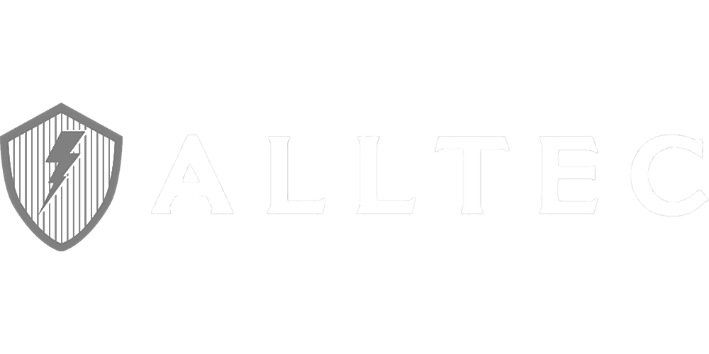 The logo for alltec is a shield with a lightning bolt on it.