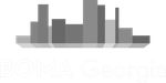 A black and white illustration of a city skyline.