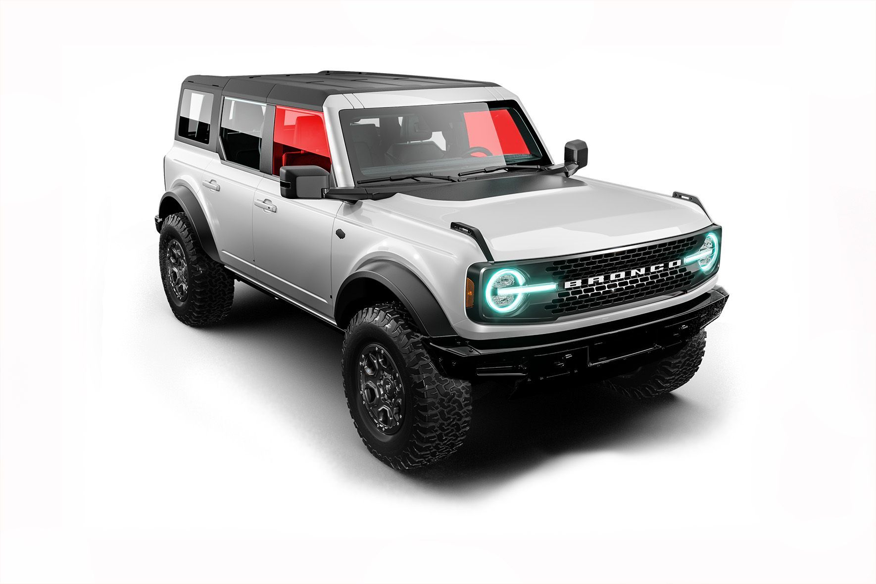 A white ford bronco is shown on a white background.