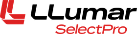 A red and black logo for llumar with a sun in the middle.