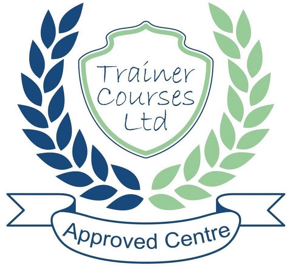Trainer Courses Ltd logo with shield and laurel wreath; blue and green colors. Banner reads