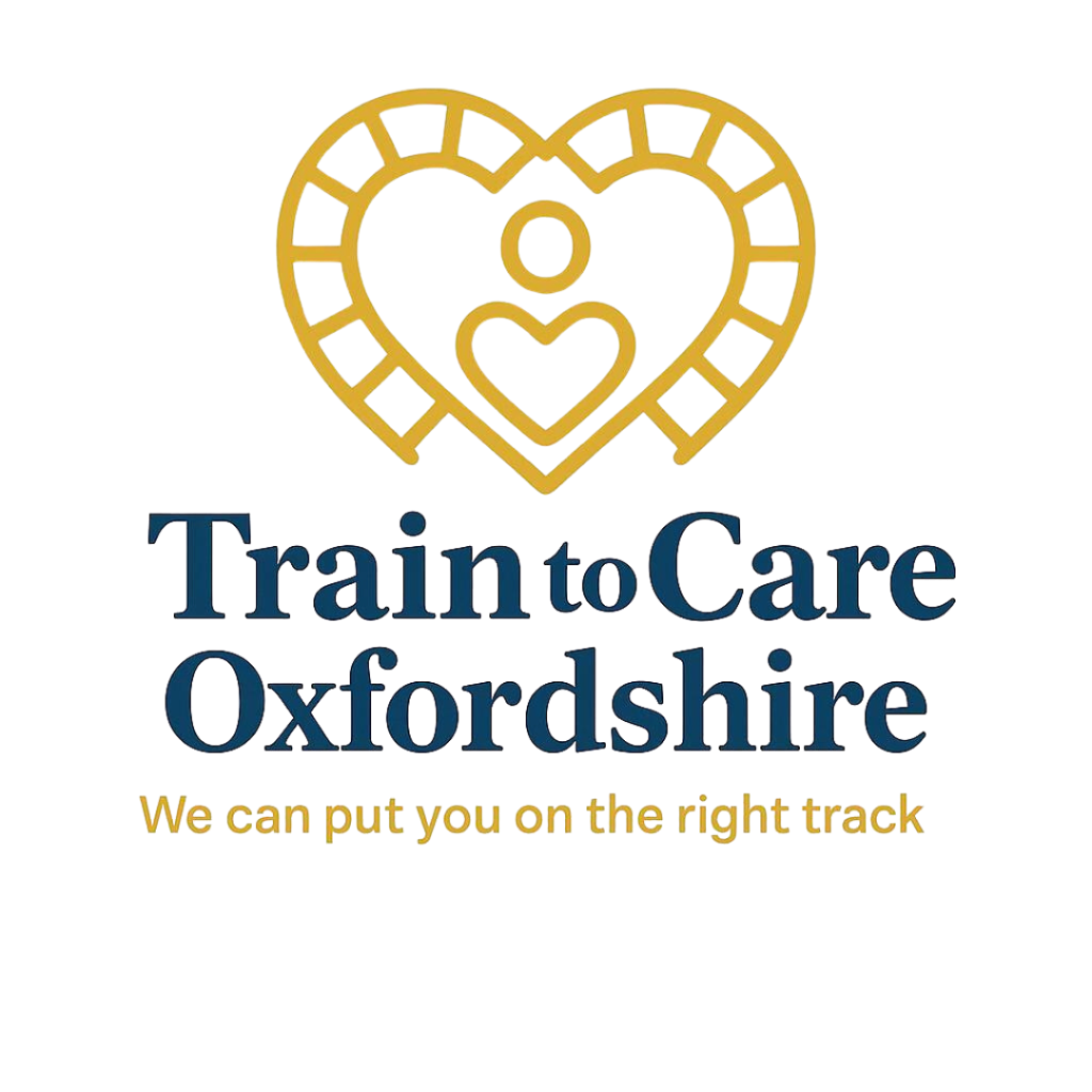 Gold heart logo with figure inside, 