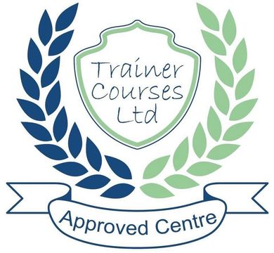 Logo for Trainer Courses Ltd: Shield with text, surrounded by laurel wreaths, banner reads "Approved Centre."