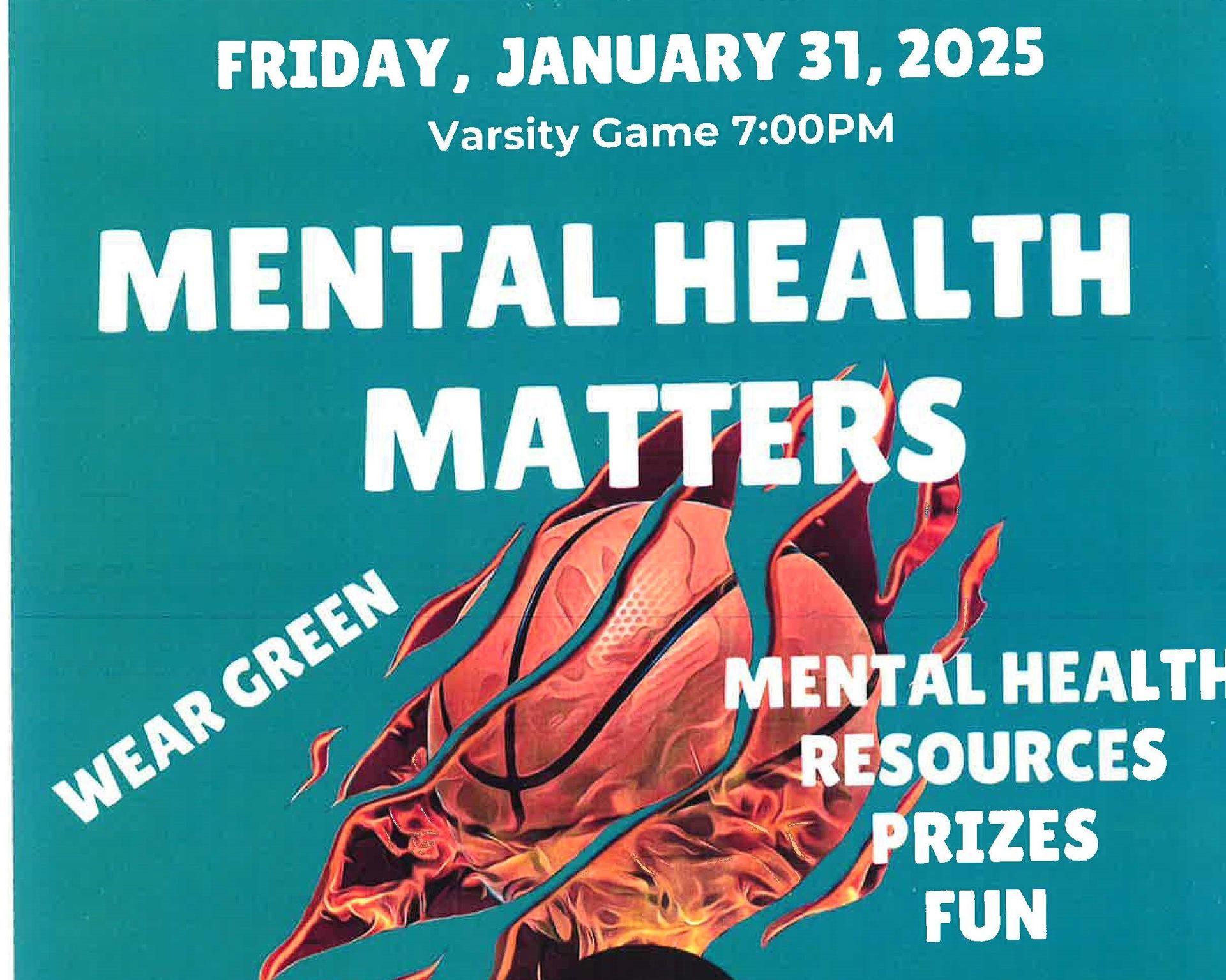 A poster for a mental health matters varsity game