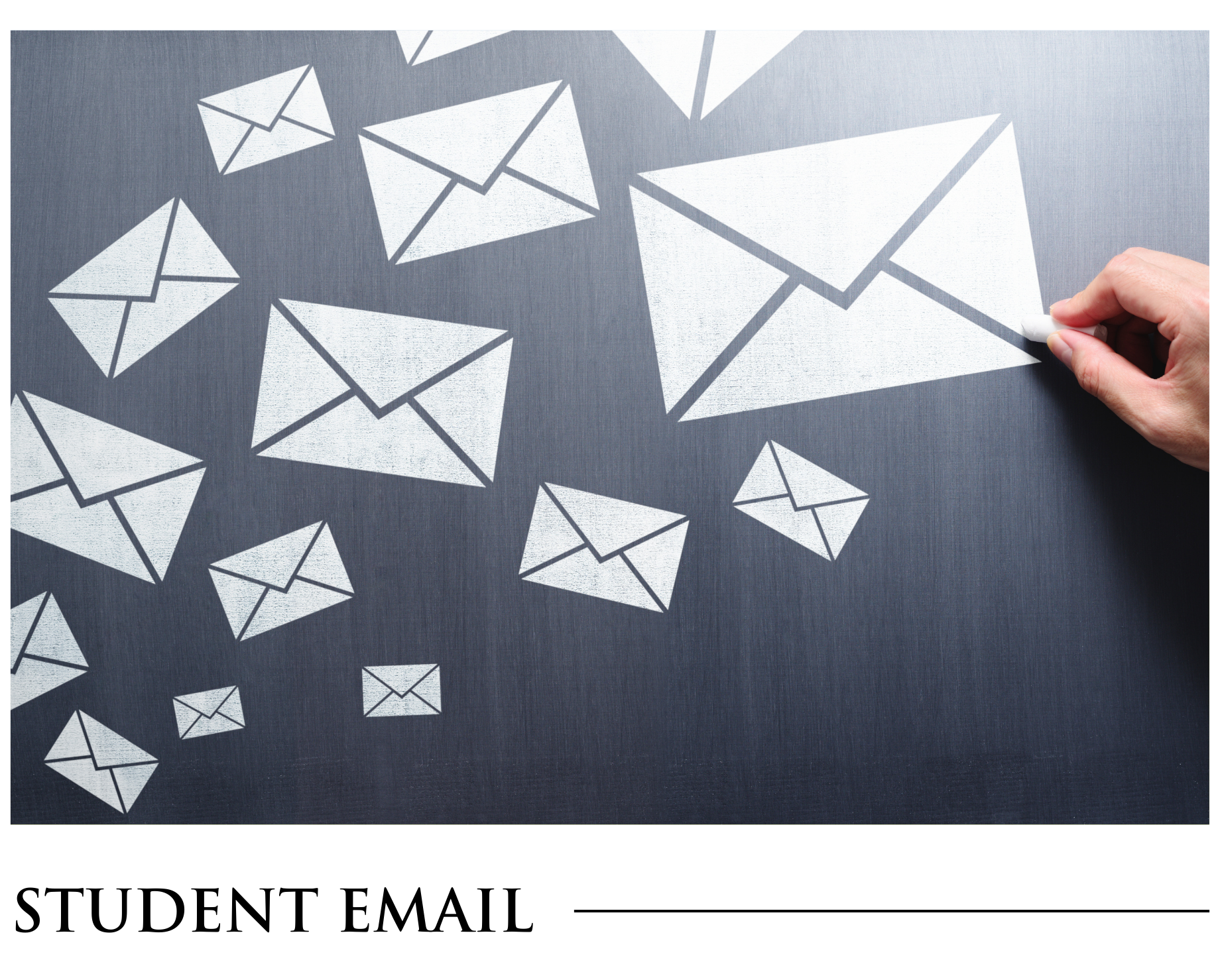 A chalkboard with envelopes drawn on it and the words student email at the bottom