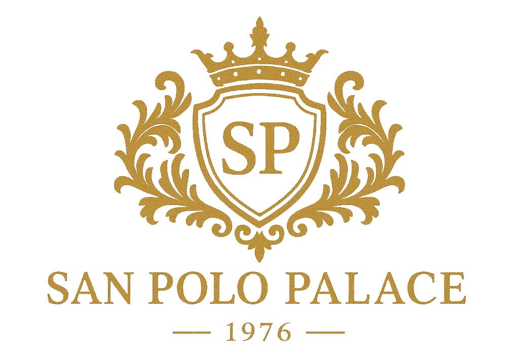 San Polo Palace logo in gold with crowned SP crest and “1976” beneath