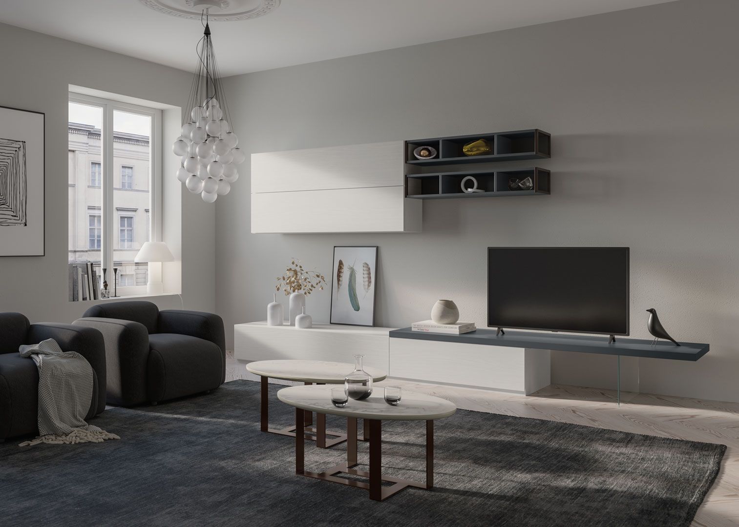 un soggiorno con due tavolini