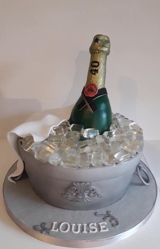 Champagne and ice bucket fondant celebration cake created by A Cherry On Top, Isle of Wight.