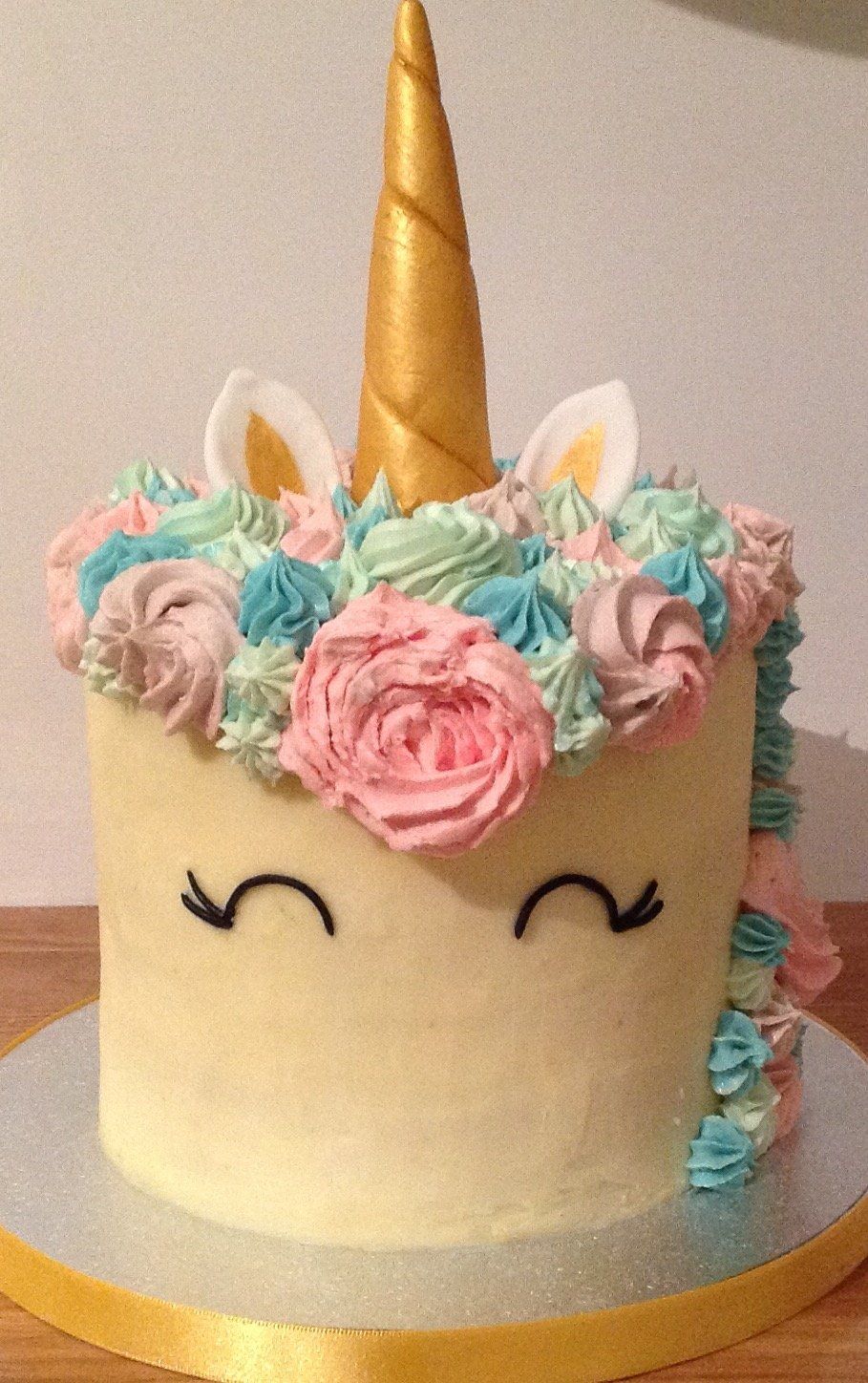 6 inch unicorn rainbow gold buttercream cake created by A Cherry On Top, Isle of Wight.