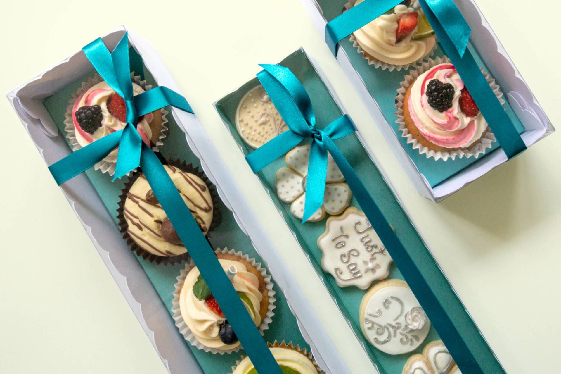 Luxury cupcake and biscuit gift boxes created by A Cherry On Top, Isle of Wight. Photo by MooksGoo