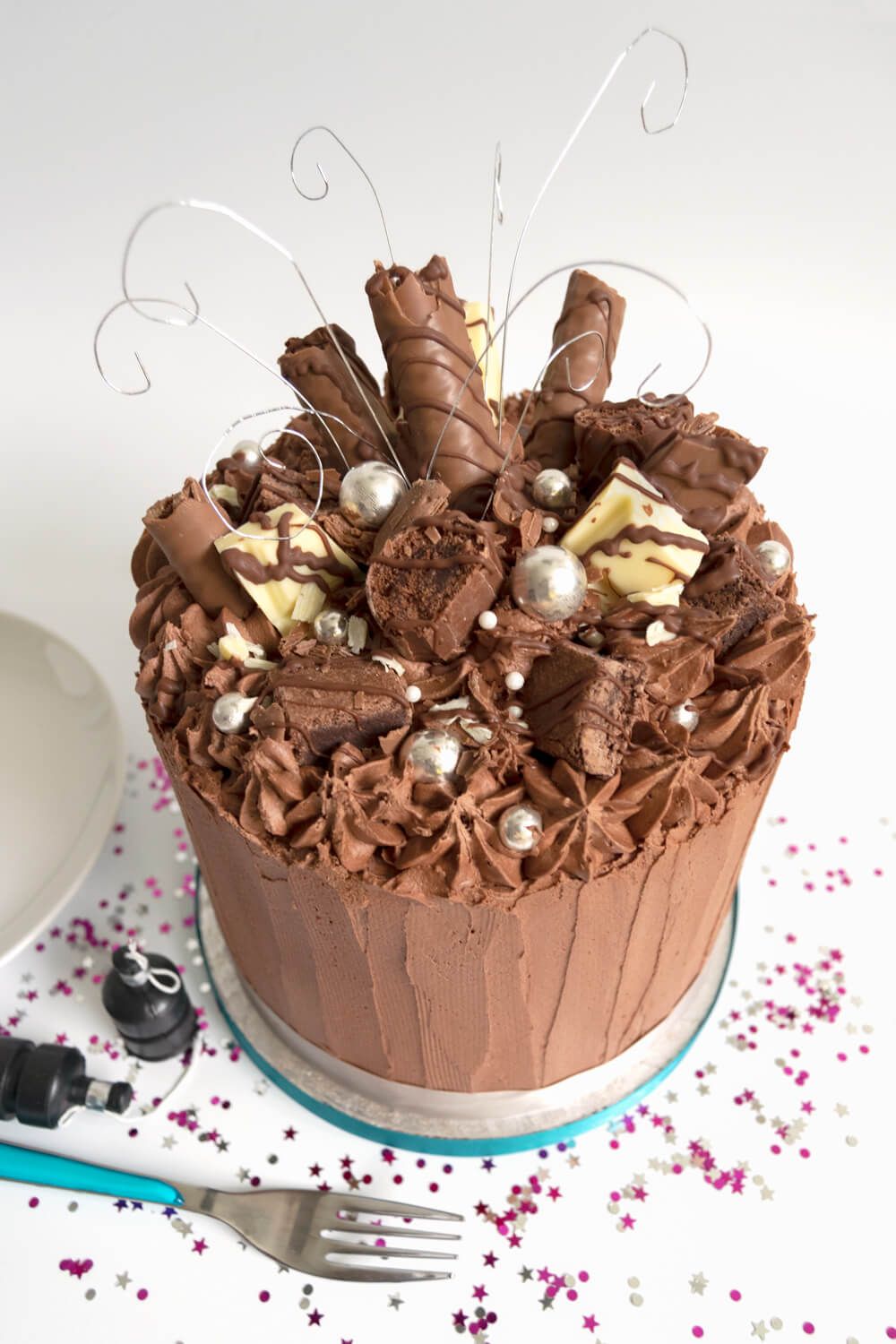 Chocolate buttercream celebration cake with confetti created by A Cherry On Top, Isle of Wight. Photograph by Mooksgoo