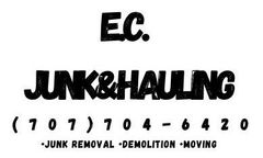 A black and white logo for ec junk & hauling